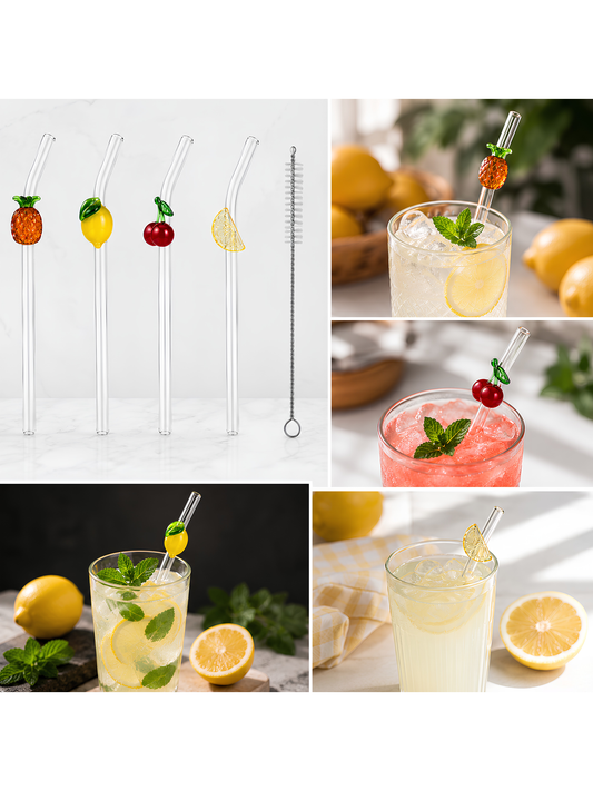 Reusable bent curved glass straws for cocktails and drinks