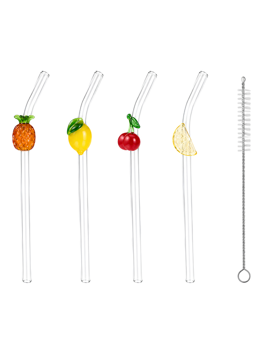 Reusable bent curved glass straws for cocktails and drinks